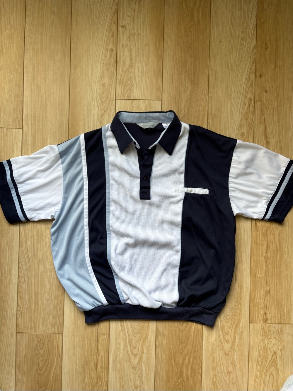 Vintage 80s/90s mixed knit color block navy white light blue polo preppy grandpa